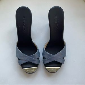 Jimmy Choo Blue Mule Wedge Sandals Sz 38.5